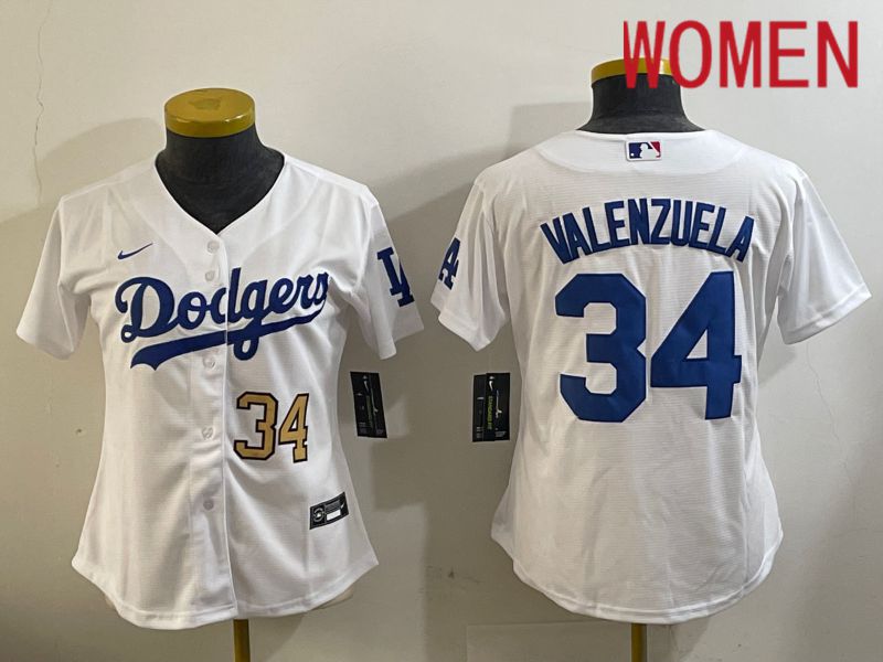 Women Los Angeles Dodgers 34 Valenzuela White Game 2024 Nike MLB Jersey style 11203